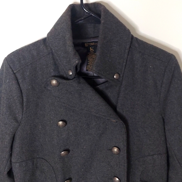 GRASS COLLECTION Women's Grey Button Up Lined Pea Coat - Picture 5 of 15
